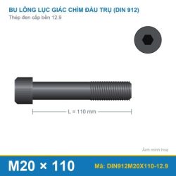 Bu lông lục giác chìm đầu trụ DIN912 M20x110 ren lửng thép đen cấp bền 12.9