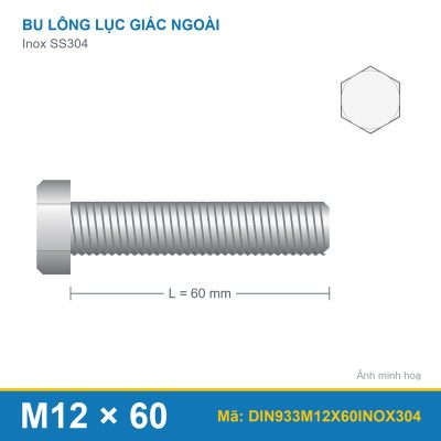 Bu lông Inox 304 M12x60