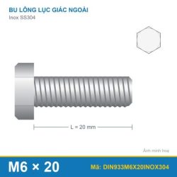 Bu lông Inox 304 M6x20