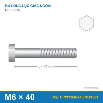 Bu lông Inox 304 M6x40