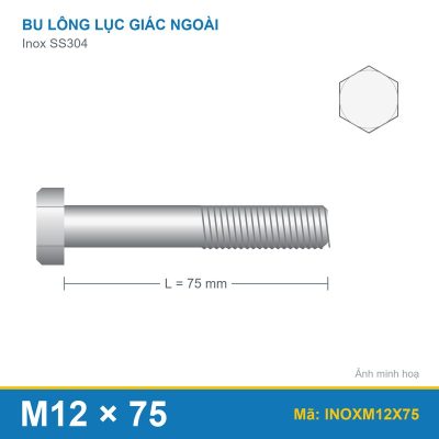 Bu lông mắt ren ngoài inox M12x75