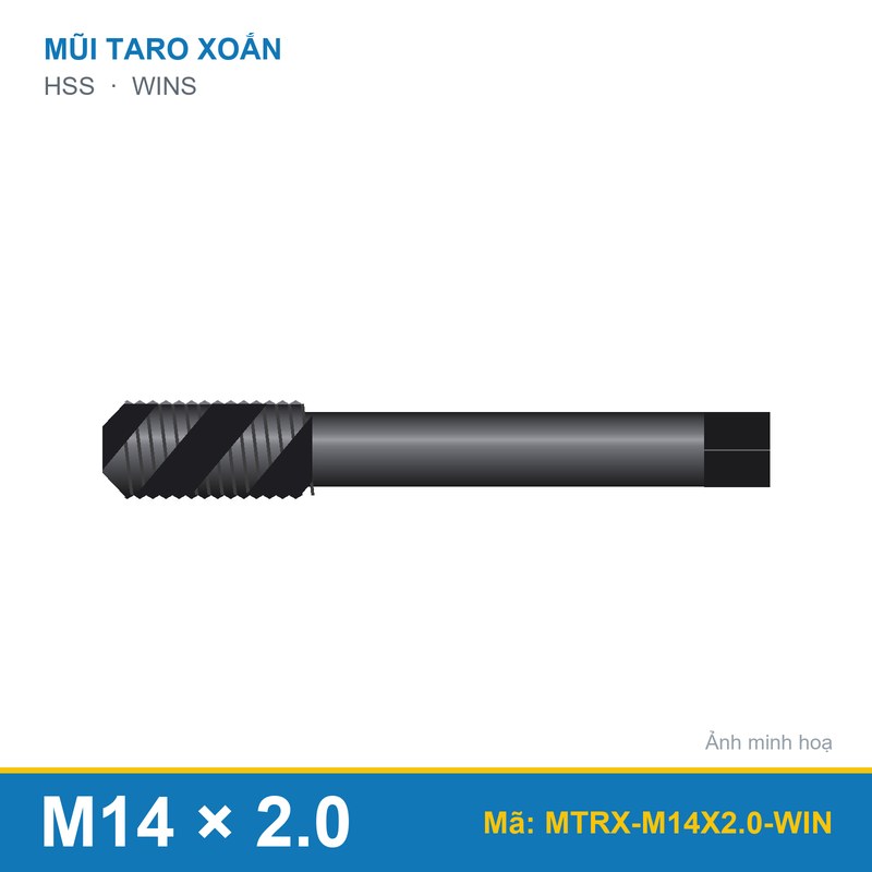 Mũi taro xoắn đen M14x2.0 WINS