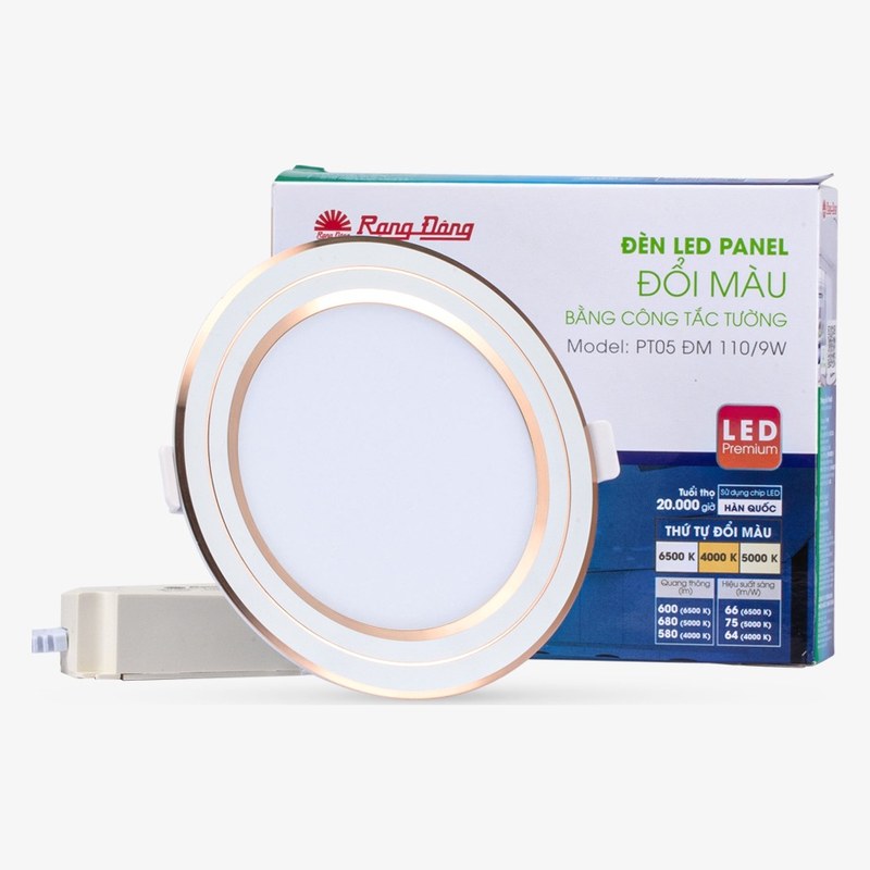 Đèn LED Panel PT05 (110/9W) đổi màu viền vàng Rạng Đông