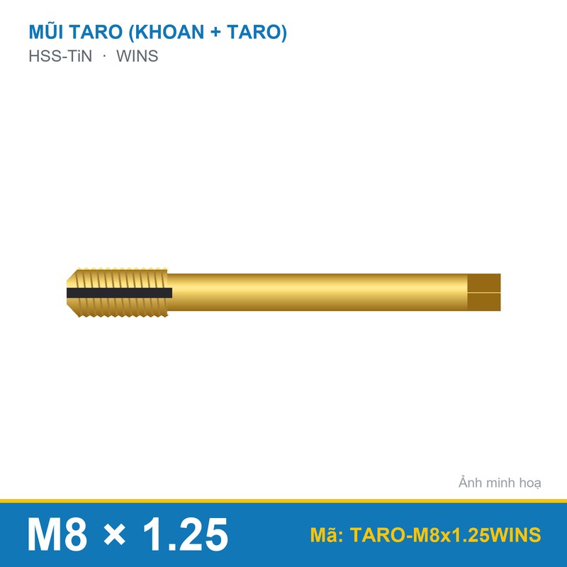 Mũi khoan taro HSS-TIN M8x1.25 WINS